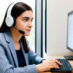 A focused university student, fully clothed in modest, professional attire. They are sitting comfortably at a modern, well-lit home office desk. The setup includes a high-performance laptop, an external monitor displaying course material, and a professional noise-cancelling headset with a clear microphone. Natural light streams in from a window, enhancing the professional appearance. The background is tidy and organized, with a subtle bookshelf. high-resolution, professional photography, soft focus on the background, perfect anatomy, correct proportions, natural pose, well-formed hands, proper finger count, natural body proportions, safe for work, appropriate content, fully clothed, professional, family-friendly.