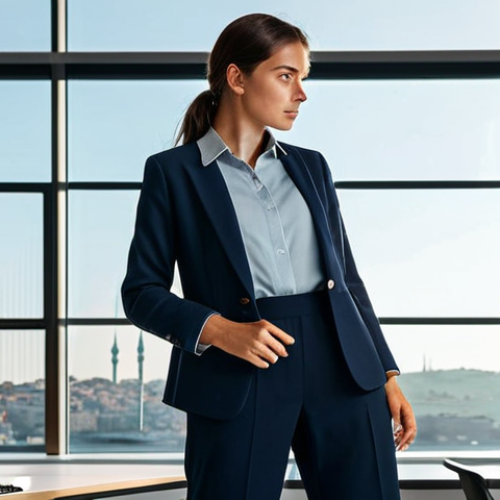 **

A professional architect, fully clothed in a stylish but modest business casual outfit (think smart trousers, a button-down shirt, and a blazer), standing in a modern office overlooking Istanbul. Sunlight streams through the large windows. Perfect anatomy, correct proportions, natural pose, well-formed hands, proper finger count, natural body proportions.  Safe for work, appropriate content, fully clothed, professional. High quality, detailed textures, realistic lighting.

**