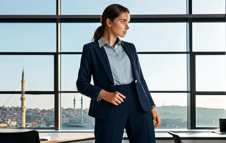 **

A professional architect, fully clothed in a stylish but modest business casual outfit (think smart trousers, a button-down shirt, and a blazer), standing in a modern office overlooking Istanbul. Sunlight streams through the large windows. Perfect anatomy, correct proportions, natural pose, well-formed hands, proper finger count, natural body proportions.  Safe for work, appropriate content, fully clothed, professional. High quality, detailed textures, realistic lighting.

**